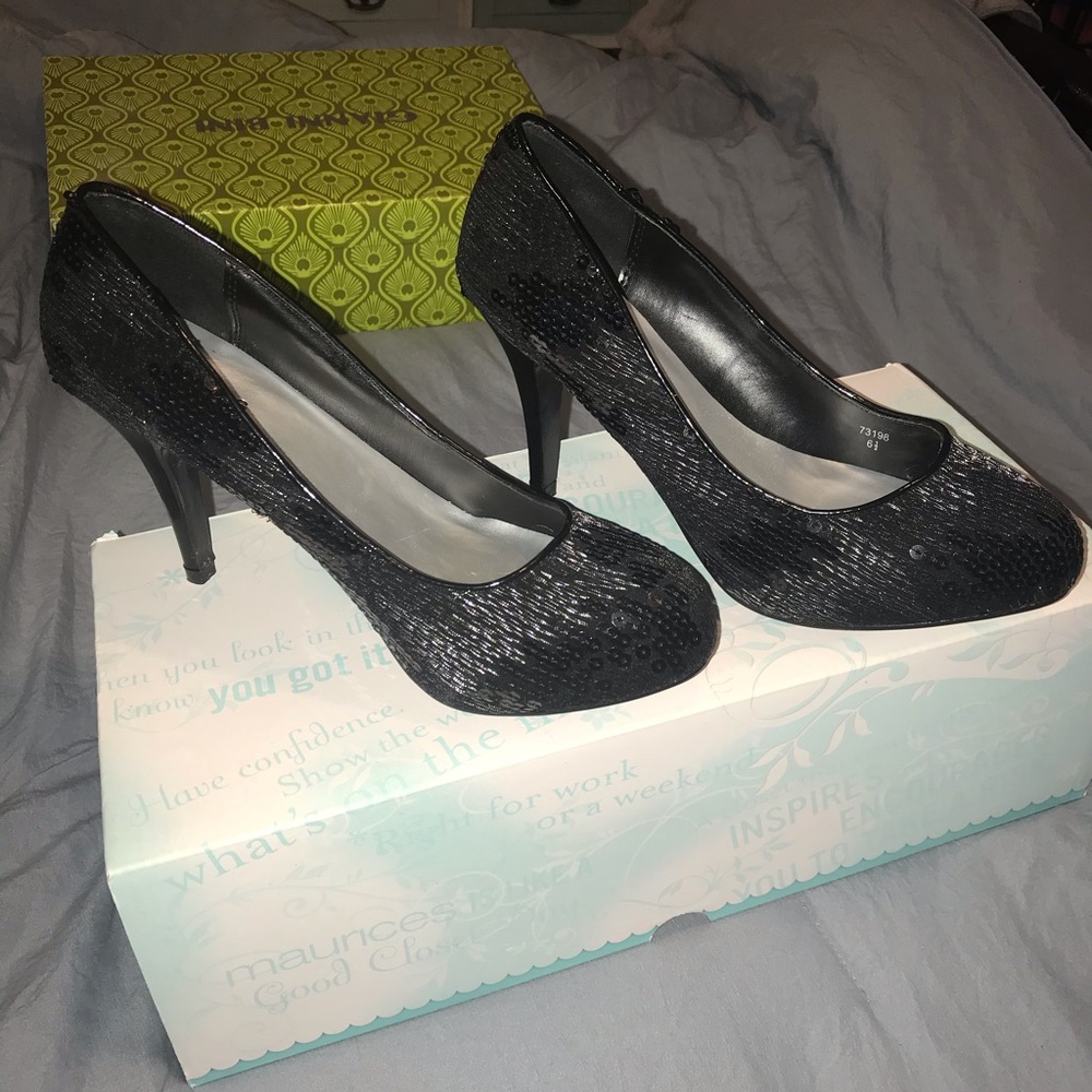 Black sequin heels